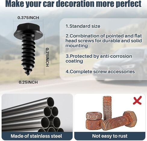 Black Anti-Theft License Plate-Screws Kit - License Plate Bolts with Rustproof Finish Stainless Steel Screws Fasteners for Front and Rear Car Tag Mount on Domestic Cars, Trucks, SUVs in Saudi Arabia