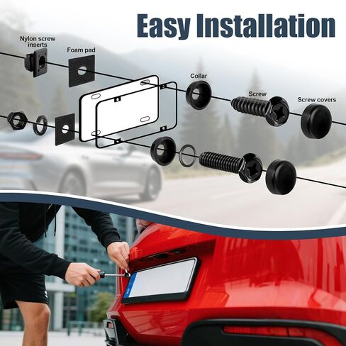 Black Anti-Theft License Plate-Screws Kit - License Plate Bolts with Rustproof Finish Stainless Steel Screws Fasteners for Front and Rear Car Tag Mount on Domestic Cars, Trucks, SUVs in Saudi Arabia