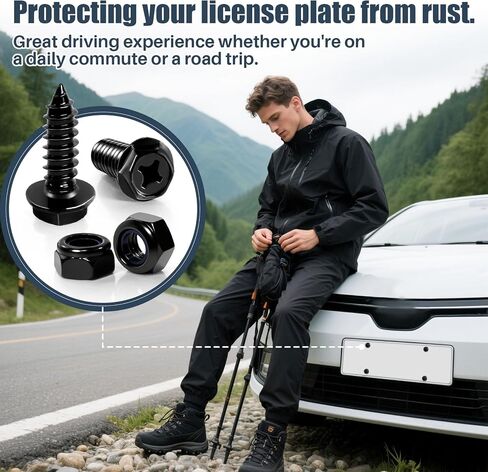 Black Anti-Theft License Plate-Screws Kit - License Plate Bolts with Rustproof Finish Stainless Steel Screws Fasteners for Front and Rear Car Tag Mount on Domestic Cars, Trucks, SUVs in Saudi Arabia