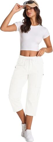 كابريس المرأة مع الجيوب تمتد شورتات المشي لمسافات طويلة شروط جافة مرنة الطول in Kuwait