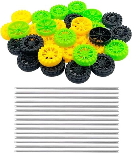 30PCS Toy Car Wheels 2mm Dia Shaft Plastic Wheels with 15PCS Shaft Round Rod Axles for RC Car Truck Robot DIY Model Toy Accessories Parts (Black) in Kuwait