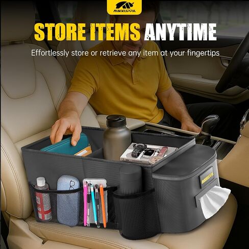 Mikkuppa Car Seat Organizer - منظم الراكب الأمامي والركاب الخلفي مع صندوق الأنسجة وحامل الكأس ، صندوق تخزين مقعد السيارة مع جيوب شبكية ، أساسيات رحلة على الطريق للأطفال in Kuwait