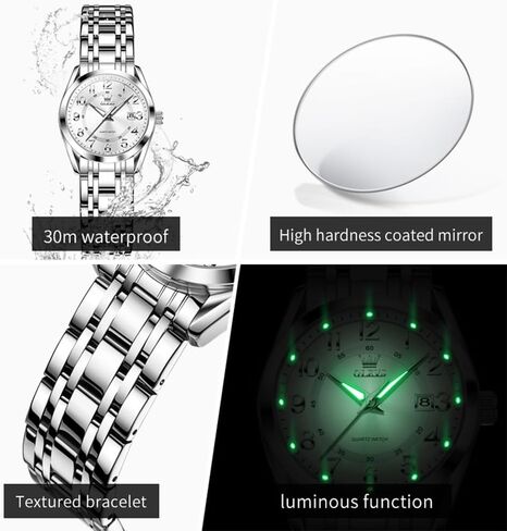OLEVS Womens Watches Classic Dress Quartz Female Wristwatch Ladies Stainless Steel Waterproof Luminous Date Easy Read Watch for Lady in Saudi Arabia