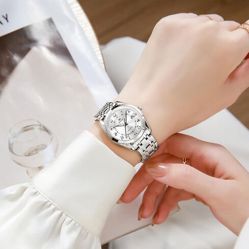 OLEVS Womens Watches Classic Dress Quartz Female Wristwatch Ladies Stainless Steel Waterproof Luminous Date Easy Read Watch for Lady in Saudi Arabia
