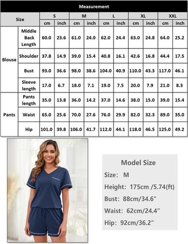 Litherday Womens Pajama Sets Short Sleeve Pajamas Soft Pjs Sleepwear V Neck Tops & Shorts with Pockets S-2XL in Kuwait