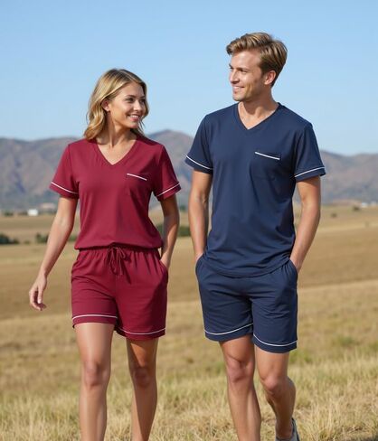 Litherday Womens Pajama Sets Short Sleeve Pajamas Soft Pjs Sleepwear V Neck Tops & Shorts with Pockets S-2XL in Kuwait