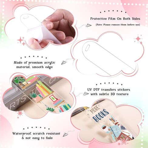 83PCS Bookmark Making Kit, 20 Acrylic Bookmark Blanks(3mm Thick) with 20Pcs Book Lover UV DTF Sticker 20Pcs Tassels and 3 Rolls Chiffon Silk Ribbon, Clear Acrylic Bookmarks Set for DIY Crafts Gifts in Saudi Arabia
