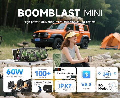 Portable Loud Bluetooth Speaker, 60W Large Subwoofer Wireless Bluetooth 5.3 with Powerbank USB Charge Out,Waterproof IPX7,Rugged Outdoor Boombox for Party,Camping,Beach,RV Life,Garage in Kuwait