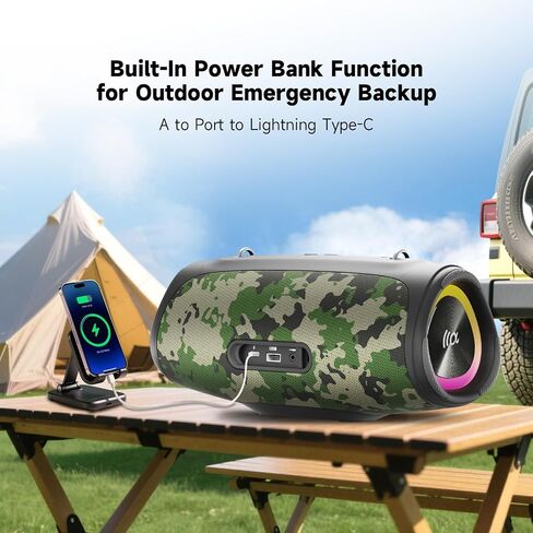 Portable Loud Bluetooth Speaker, 60W Large Subwoofer Wireless Bluetooth 5.3 with Powerbank USB Charge Out,Waterproof IPX7,Rugged Outdoor Boombox for Party,Camping,Beach,RV Life,Garage in Kuwait