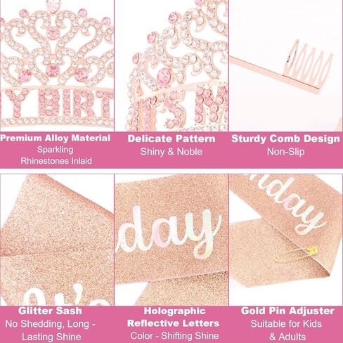 CUBACO Happy Birthday Tiara and Crown with Sash Its my Birthday Tiara for Women Girls Accessories for Women Beach Party Decorations Gold in Kuwait