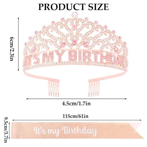 CUBACO Happy Birthday Tiara and Crown with Sash Its my Birthday Tiara for Women Girls Accessories for Women Beach Party Decorations Gold in Kuwait