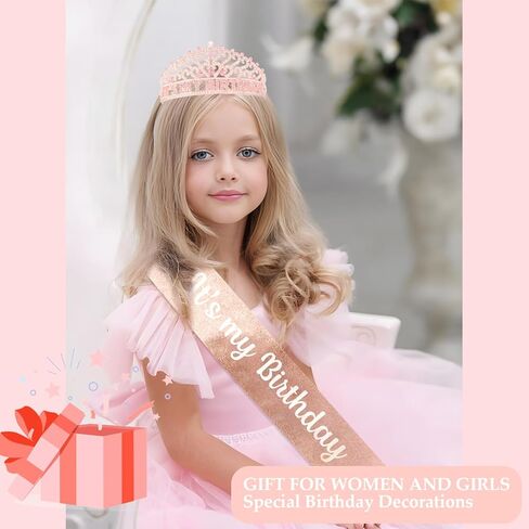 CUBACO Happy Birthday Tiara and Crown with Sash Its my Birthday Tiara for Women Girls Accessories for Women Beach Party Decorations Gold in Kuwait