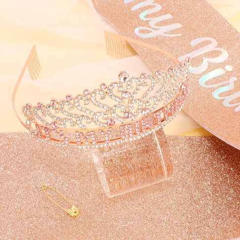 CUBACO Happy Birthday Tiara and Crown with Sash Its my Birthday Tiara for Women Girls Accessories for Women Beach Party Decorations Gold in Kuwait