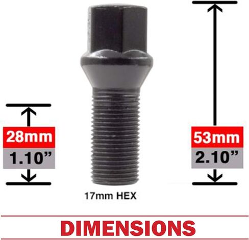 Wheel Accessories Parts Set of 20 Black M15x1.25 Lug Bolts Ball Seat with 17mm Hex, 40mm Thread Length Wheel Lug Bolt for Factory & Aftermarket Wheels- Fits 2019-2021 Mercedes GLE350, GLE450, GLE580 in Saudi Arabia