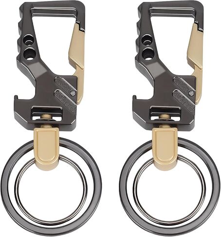 2 PCS Key Chain, Carabiner Clip Car Key Chains, Heavy Duty Tactical Key Chain with Bottle Opener and 2 Key Rings for Men and Women (Black and Silve) in Saudi Arabia