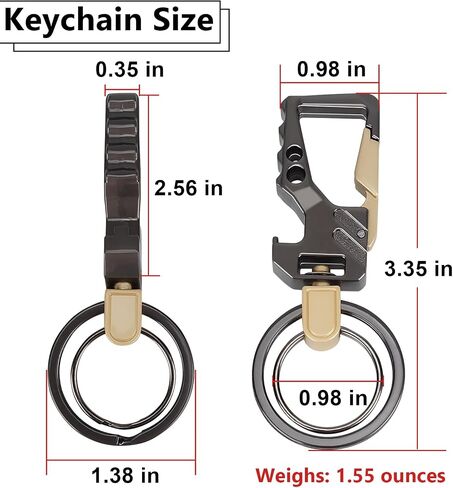 2 PCS Key Chain, Carabiner Clip Car Key Chains, Heavy Duty Tactical Key Chain with Bottle Opener and 2 Key Rings for Men and Women (Black and Silve) in Saudi Arabia