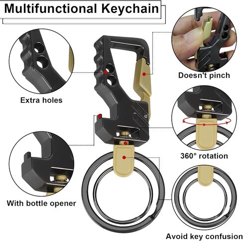 2 PCS Key Chain, Carabiner Clip Car Key Chains, Heavy Duty Tactical Key Chain with Bottle Opener and 2 Key Rings for Men and Women (Black and Silve) in Saudi Arabia