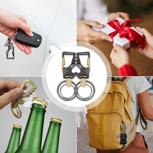 2 PCS Key Chain, Carabiner Clip Car Key Chains, Heavy Duty Tactical Key Chain with Bottle Opener and 2 Key Rings for Men and Women (Black and Silve) in Saudi Arabia