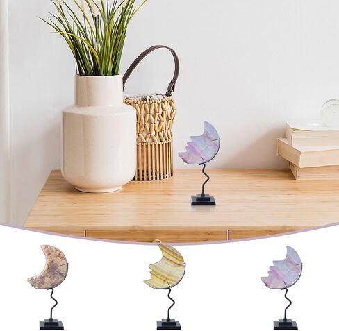 AHANDMAKER Crystal Ball Holder, Moon Shaped Small Crystal Display Stand Alloy Sphere Display Holder for Gemstones Geodes Mineral Agate Home Office Decor, 3.54x1.97x4.92 inch, Black in Saudi Arabia
