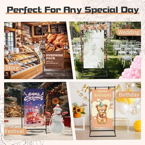Wedding Welcome Sign Stand - 43" or 55" Heavy Duty Easel Stand for Sign with 4 Leather Strap, Welcome to Our Wedding Sign Holder Stand, Metal Floor Standing Easels for Signs, Poster (Black) in Kuwait