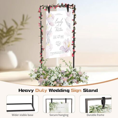 Wedding Welcome Sign Stand - 43" or 55" Heavy Duty Easel Stand for Sign with 4 Leather Strap, Welcome to Our Wedding Sign Holder Stand, Metal Floor Standing Easels for Signs, Poster (Black) in Kuwait