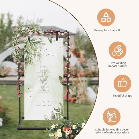Wedding Welcome Sign Stand - 43" or 55" Heavy Duty Easel Stand for Sign with 4 Leather Strap, Welcome to Our Wedding Sign Holder Stand, Metal Floor Standing Easels for Signs, Poster (Black) in Kuwait