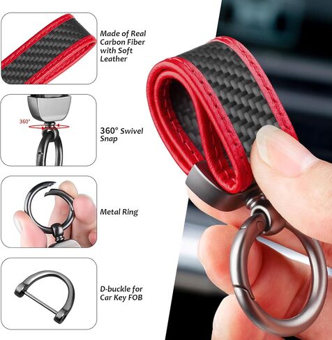 Real Carbon Fiber Car Keychain Minimalist Leather Edges Key Chain Holder Keychains Replacement Keychain Car Key Accessories in Kuwait