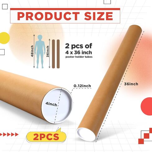 2 Pack 4 x 48 Inch Mailing Tubes 0.12" Thick Kraft Paper Poster Tube with Plastic Caps Shipping Tubes for Mailing Storing Rolled Goods Storage of Art Craft Document in Saudi Arabia