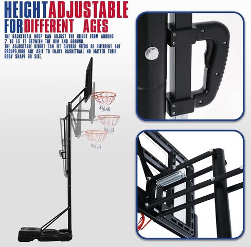 MoNiBloom Basketball Hoop Portable Height Adjustable Basketball Hoop Stand, 29" Backboard Basketball Goals Indoor Outdoor Garage, 5 to 7 Ft Adjustable Height Basketball Hoop for Youth Use, Black in Saudi Arabia