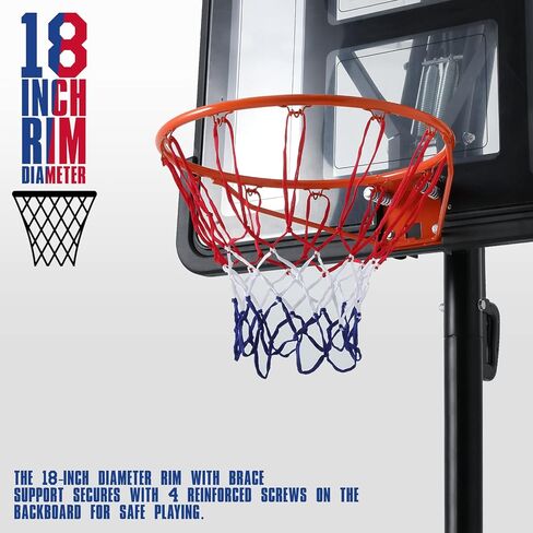 MoNiBloom Basketball Hoop Portable Height Adjustable Basketball Hoop Stand, 29" Backboard Basketball Goals Indoor Outdoor Garage, 5 to 7 Ft Adjustable Height Basketball Hoop for Youth Use, Black in Saudi Arabia