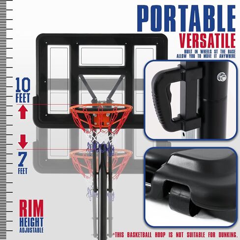 MoNiBloom Basketball Hoop Portable Height Adjustable Basketball Hoop Stand, 29" Backboard Basketball Goals Indoor Outdoor Garage, 5 to 7 Ft Adjustable Height Basketball Hoop for Youth Use, Black in Saudi Arabia
