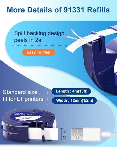 Replacement for Dymo LetraTag Refills 91330 Compatible with Dymo Label Maker White Paper 1/2" x 13' (12mm x 4m), Work for Letratag LT-100H LT-100T 200B QX50 in Kuwait