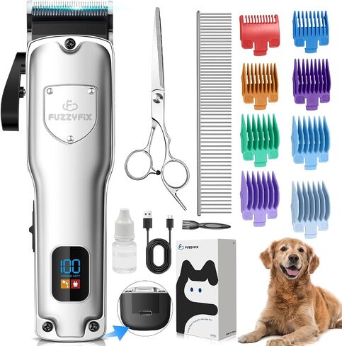 Dog Clippers for Grooming for Thick Heavy Coats, Professional Pet Grooming Clippers Supplies Kit Low Noise Rechargeable Stainless Steel Hair Trimmers with Ceramic Blade for Dogs Cats Animals in Kuwait