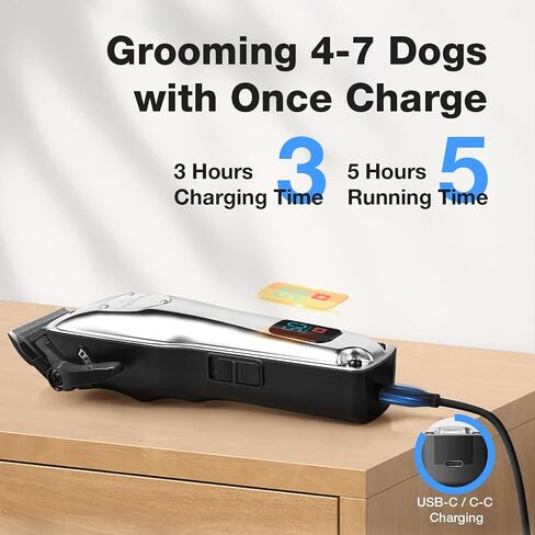 Dog Clippers for Grooming for Thick Heavy Coats, Professional Pet Grooming Clippers Supplies Kit Low Noise Rechargeable Stainless Steel Hair Trimmers with Ceramic Blade for Dogs Cats Animals in Kuwait