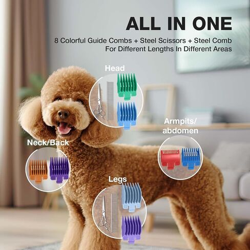 Dog Clippers for Grooming for Thick Heavy Coats, Professional Pet Grooming Clippers Supplies Kit Low Noise Rechargeable Stainless Steel Hair Trimmers with Ceramic Blade for Dogs Cats Animals in Kuwait