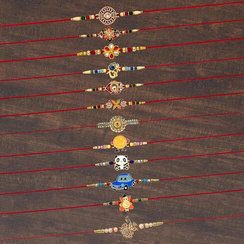 Periapt Golden Rakhi Thread Bracelets for Brother – Traditional Indian Festival Bands for Raksha Bandhan, Handmade Ethnic Rakhi Combo with Decorative Packaging in Kuwait