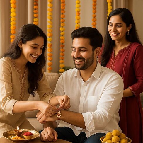 Periapt Golden Rakhi Thread Bracelets for Brother – Traditional Indian Festival Bands for Raksha Bandhan, Handmade Ethnic Rakhi Combo with Decorative Packaging in Kuwait