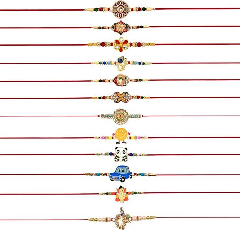 Periapt Golden Rakhi Thread Bracelets for Brother – Traditional Indian Festival Bands for Raksha Bandhan, Handmade Ethnic Rakhi Combo with Decorative Packaging in Kuwait
