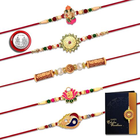 Periapt Golden Rakhi Thread Bracelets for Brother – Traditional Indian Festival Bands for Raksha Bandhan, Handmade Ethnic Rakhi Combo with Decorative Packaging in Kuwait