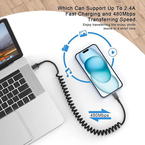 كابل Lightning ملفوف مكون من 3 قطع بطول 3.3 أقدام، [معتمد من MFi] سلك شحن سريع لشاحن iPhone، متوافق مع iPhone 14 13 12 11 Pro Max Mini XR XS 8 7 Plus SE iPad iPod in Kuwait