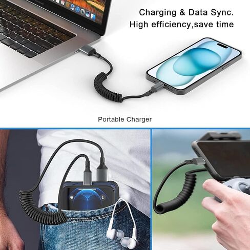 كابل Lightning ملفوف مكون من 3 قطع بطول 3.3 أقدام، [معتمد من MFi] سلك شحن سريع لشاحن iPhone، متوافق مع iPhone 14 13 12 11 Pro Max Mini XR XS 8 7 Plus SE iPad iPod in Kuwait