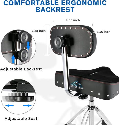 EASTROCK Drum Throne with Backrest 4 Leg,Heavy Duty Drum Stools Height Adjustable Motorcycle Style Swivel Drum Seat Drum Chair for Adult Drummer(Black) in Saudi Arabia
