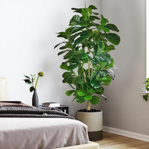 VECELO 6ft Artificial Fiddle Leaf Fig Tree, Tall Fake Ficus Plant with 150 Faux Leaves in Pot for Indoor, Outdoor, Living Room, Office, Garden, Corner Home Decor in Saudi Arabia