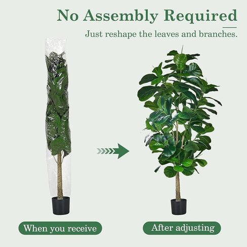 VECELO 6ft Artificial Fiddle Leaf Fig Tree, Tall Fake Ficus Plant with 150 Faux Leaves in Pot for Indoor, Outdoor, Living Room, Office, Garden, Corner Home Decor in Saudi Arabia