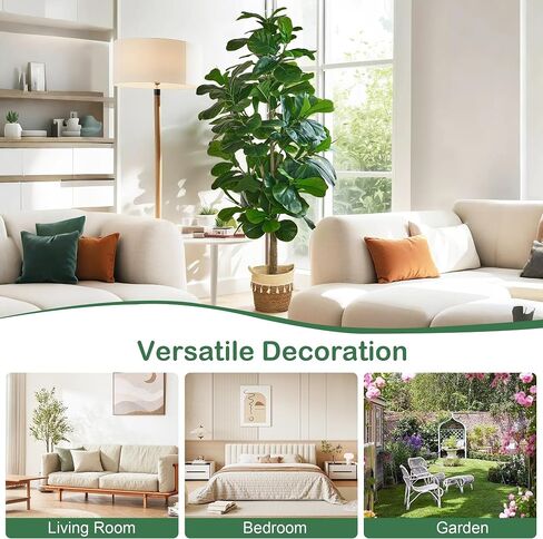 VECELO 6ft Artificial Fiddle Leaf Fig Tree, Tall Fake Ficus Plant with 150 Faux Leaves in Pot for Indoor, Outdoor, Living Room, Office, Garden, Corner Home Decor in Saudi Arabia