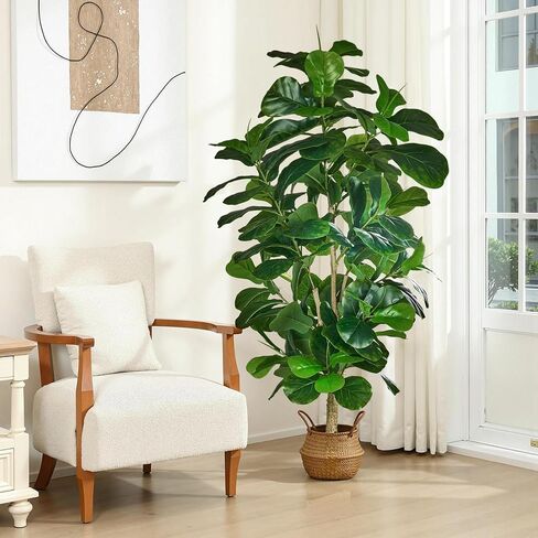 VECELO 6ft Artificial Fiddle Leaf Fig Tree, Tall Fake Ficus Plant with 150 Faux Leaves in Pot for Indoor, Outdoor, Living Room, Office, Garden, Corner Home Decor in Saudi Arabia