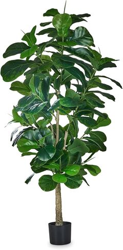 VECELO 6ft Artificial Fiddle Leaf Fig Tree, Tall Fake Ficus Plant with 150 Faux Leaves in Pot for Indoor, Outdoor, Living Room, Office, Garden, Corner Home Decor in Saudi Arabia