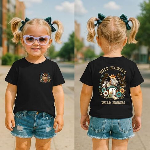فتيات القميص الغربي القمصان رعاة البقر الأطفال رعاة البقر tshirt rodeo فتاة ركوب الخيل قميص الريف الحفلات الزهرة البرية in Kuwait