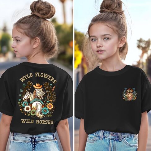 فتيات القميص الغربي القمصان رعاة البقر الأطفال رعاة البقر tshirt rodeo فتاة ركوب الخيل قميص الريف الحفلات الزهرة البرية in Kuwait