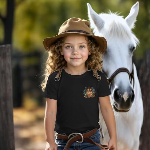 فتيات القميص الغربي القمصان رعاة البقر الأطفال رعاة البقر tshirt rodeo فتاة ركوب الخيل قميص الريف الحفلات الزهرة البرية in Kuwait